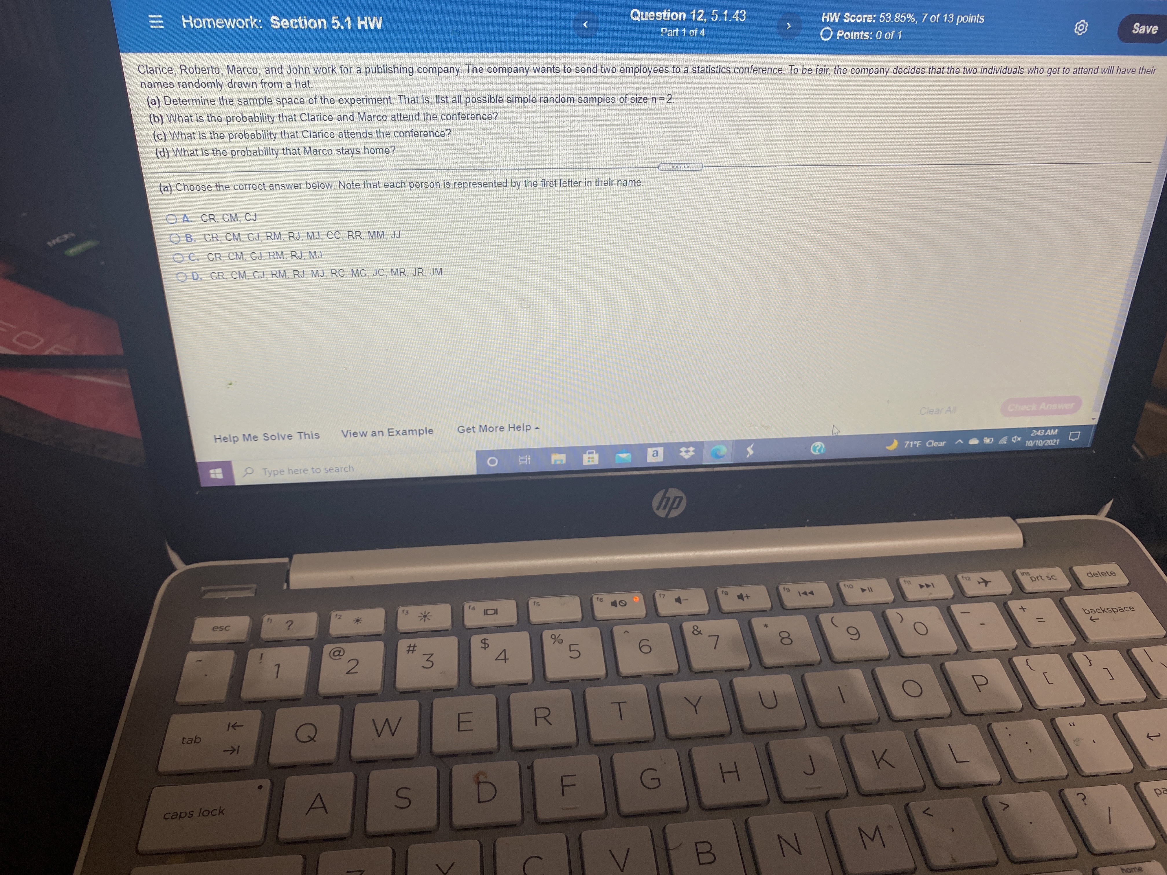  = Homework: Section 5.1 HW Question 12, 5.1.43 Part 1 of