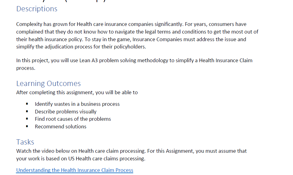Need the business process flow. Tasks Watch the video below on Health