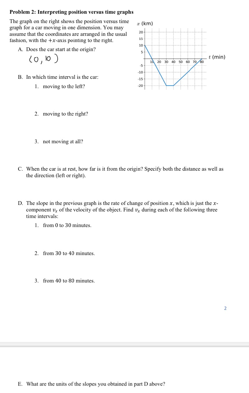Problem 2: Interpreting position versus time graphs The graph on the