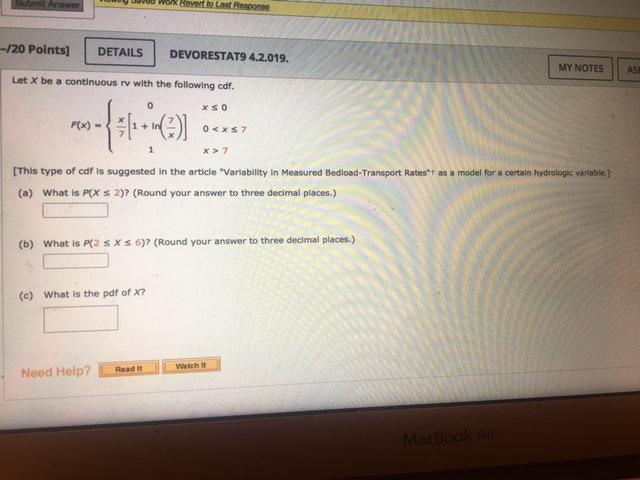  -/20 Points] DETAILS DEVORESTAT9 4.2.019. MY NOTES Let X be a