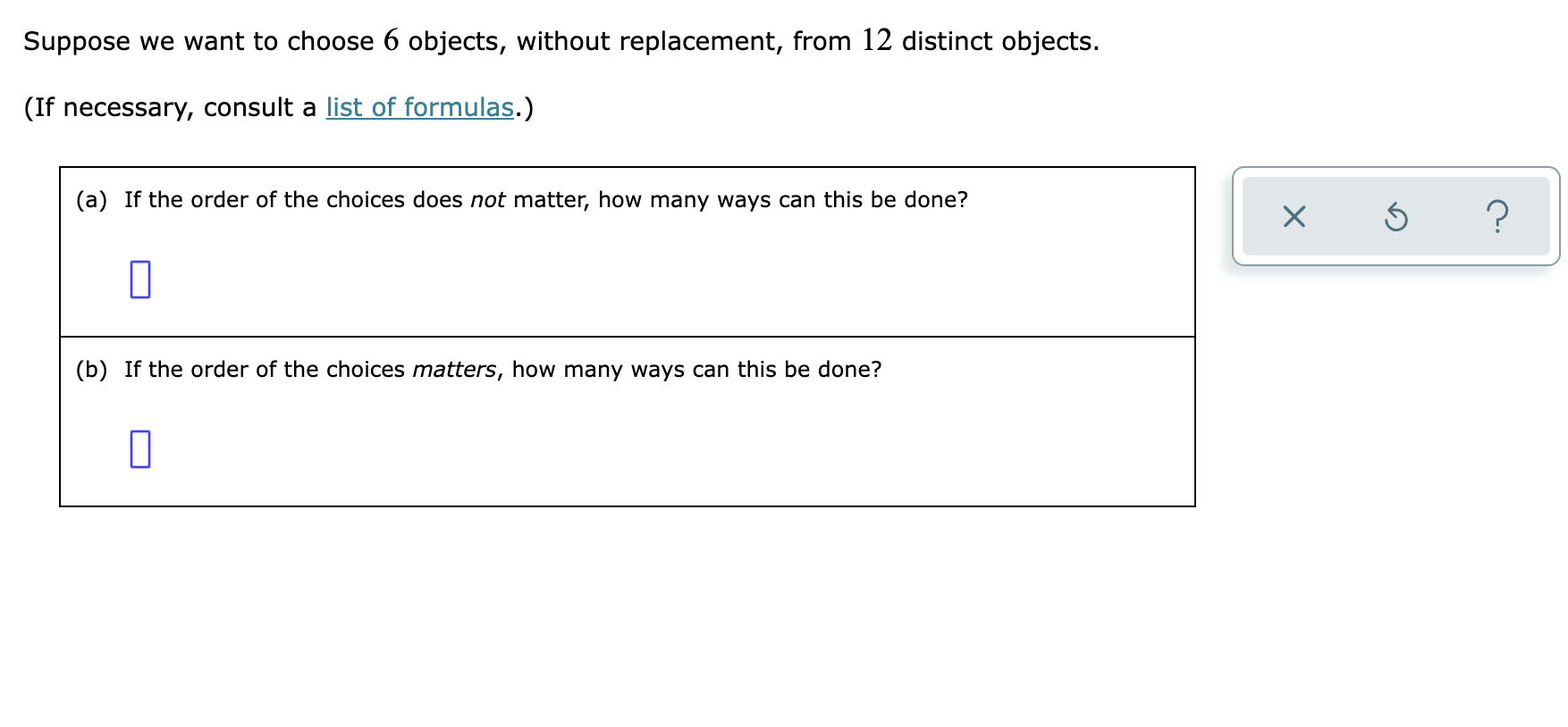 distinct objects. (If necessary, consult a list of formulas.) (a) If the