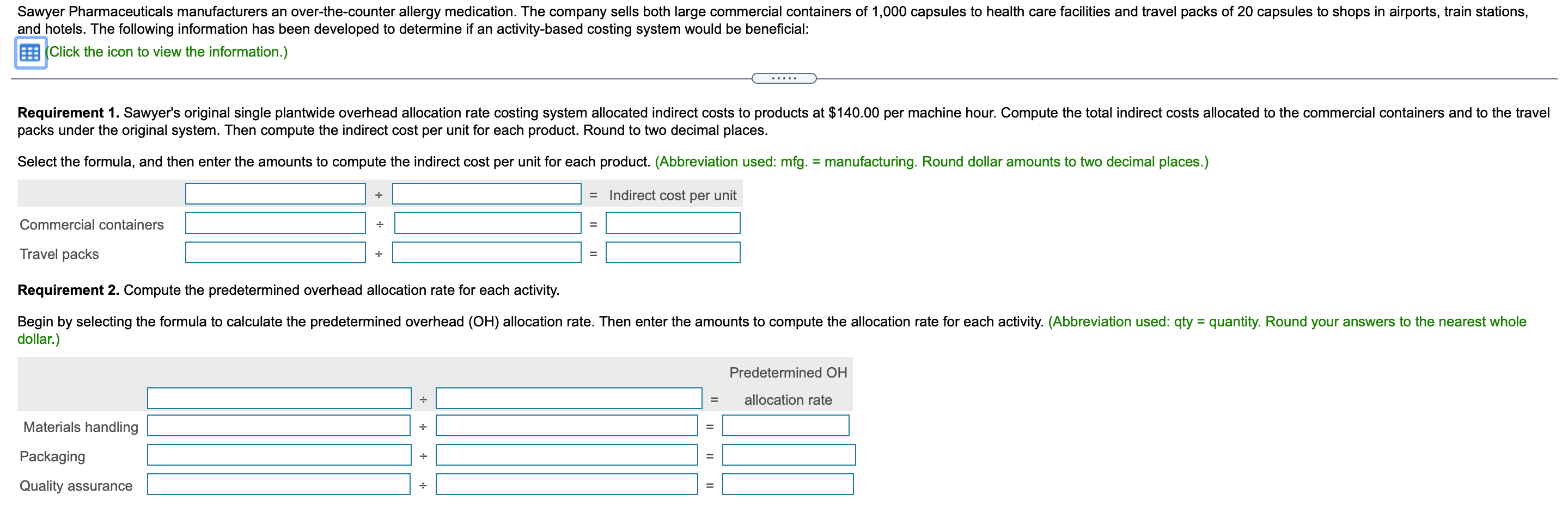  Chapter M:4 Accounting 1. Data Table Predetermined Overhead Activity Allocation Base