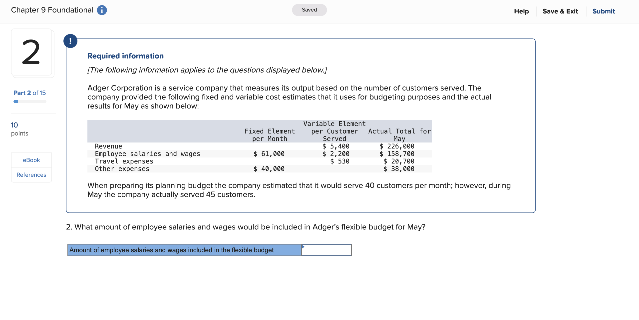 $ 38,000 References When preparing its planning budget the company estimated that
