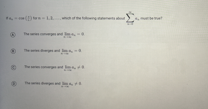 ..., which of the following statements about On must be true? 1=0