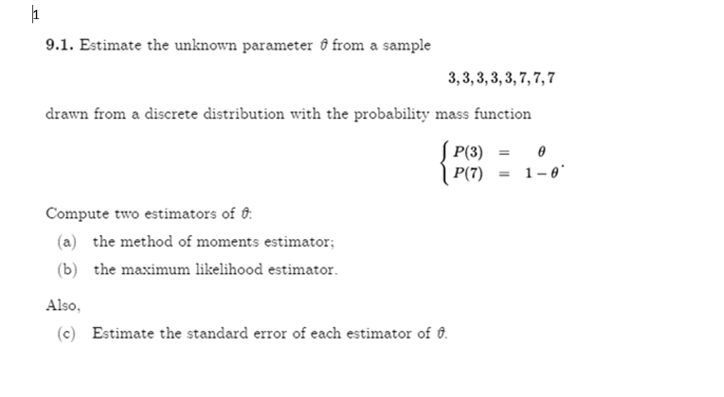 PLEASE TYPE |1 9.1. Estimate the unknown parameter 0 from a sample