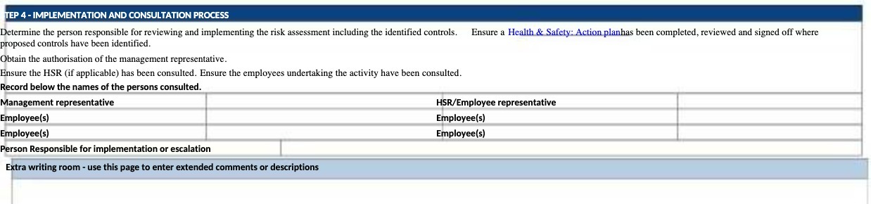 for reviewing and implementing the risk assessment including the identified controls. Ensure