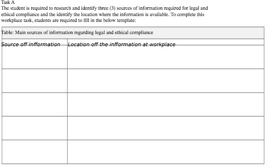 (3) sources of information required for legal and ethical compliance and the