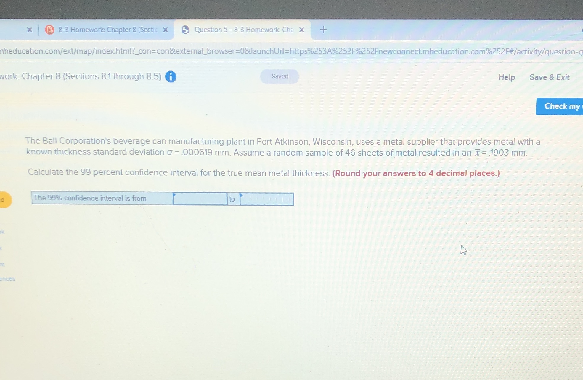  x B 8-3 Homework: Chapter 8 (Sectic x ) Question 5