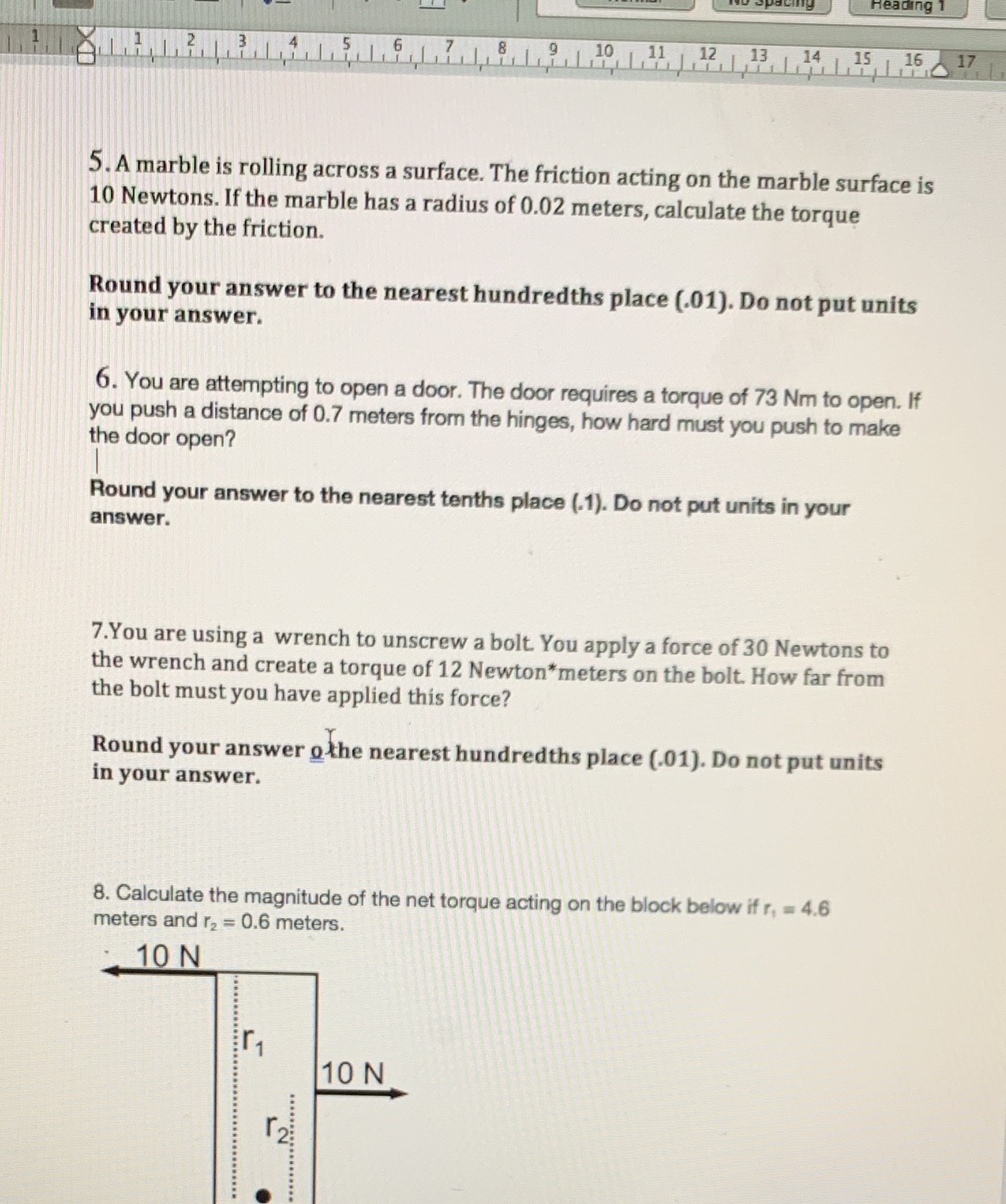 Please help me answer 5-8 its about work and torque in physics