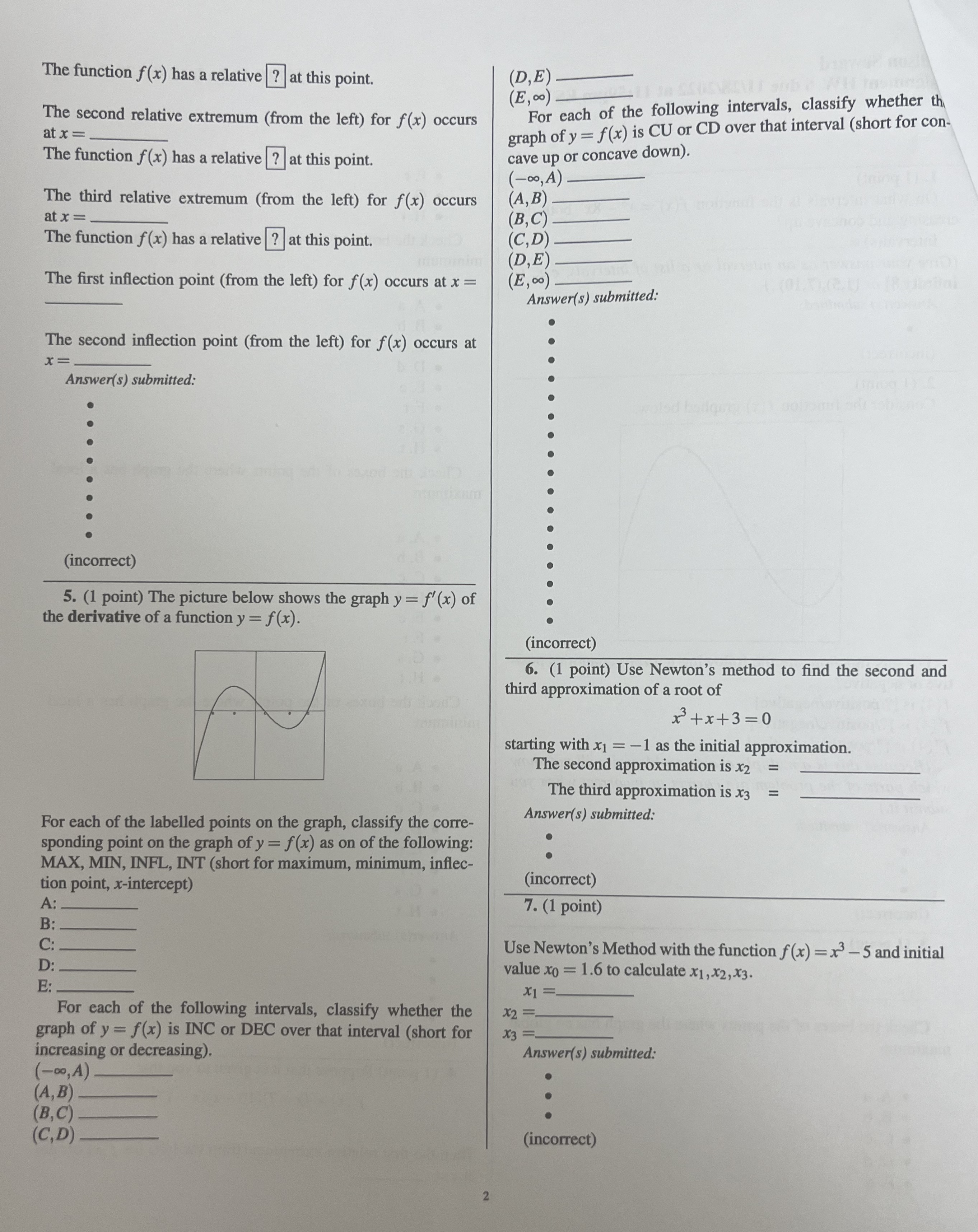 occurs For each of the following intervals, classify whether th at x