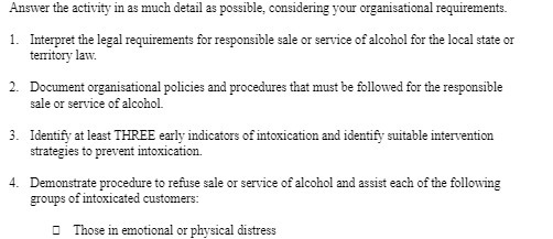 organisational requirements. 1. Interpret the legal requirements for responsible sale or service