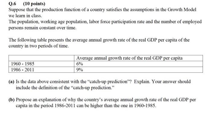 Please answer: Q.6 (10 points) Suppose that the production function of a