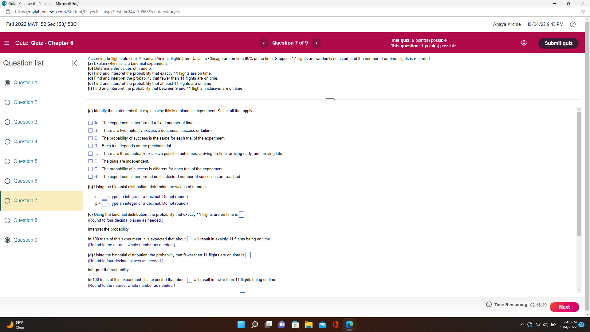  Quiz - Chapter 6 - Personal - Microsoft Edge X https://mylab.pearson.com/Student/PlayerTest.aspx?testld=244170963&centerwin=yes