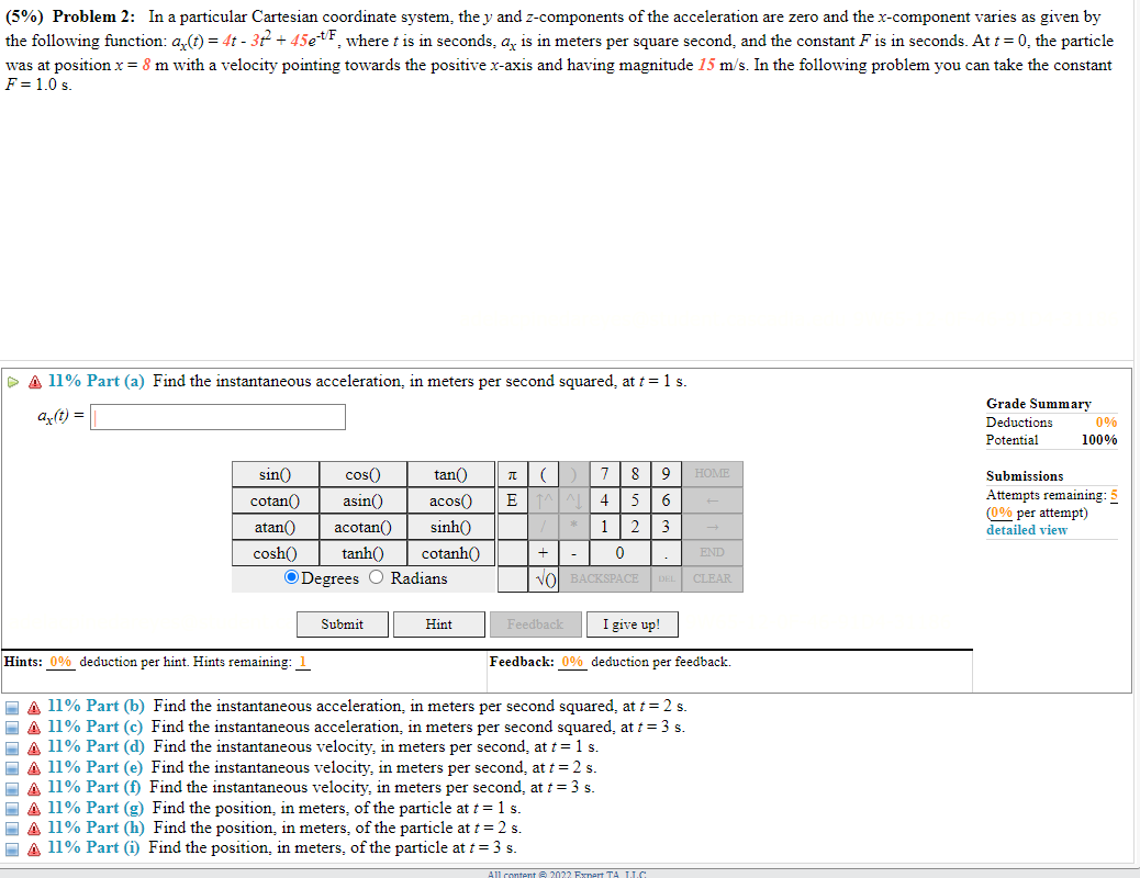  (5%) Problem 2: In a particular Cartesian coordinate system, the y