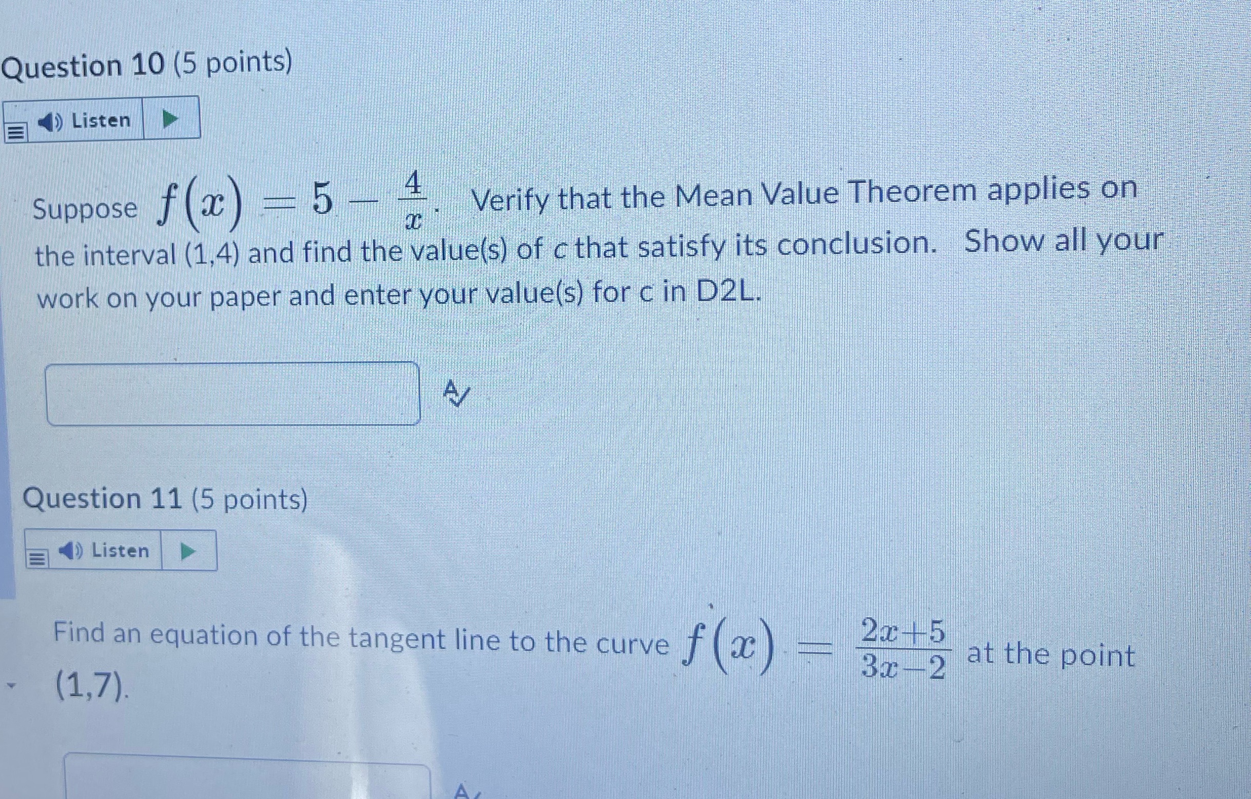 $& Question 10 (5 points) E Listen Suppose f(2) - 5 -