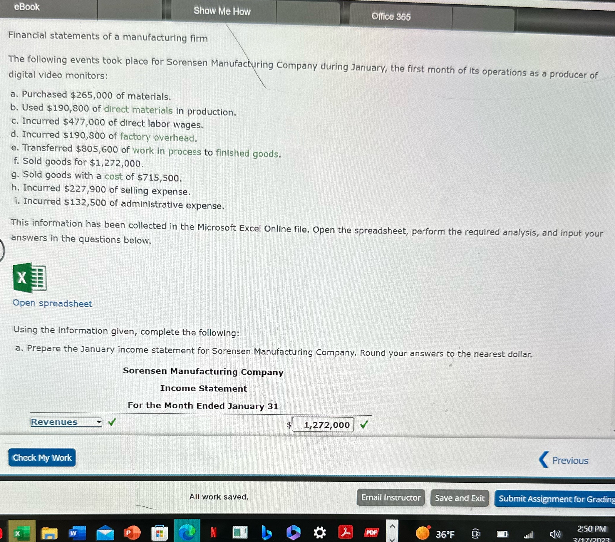 Need to find the balances for materialsWork in process & finished goods