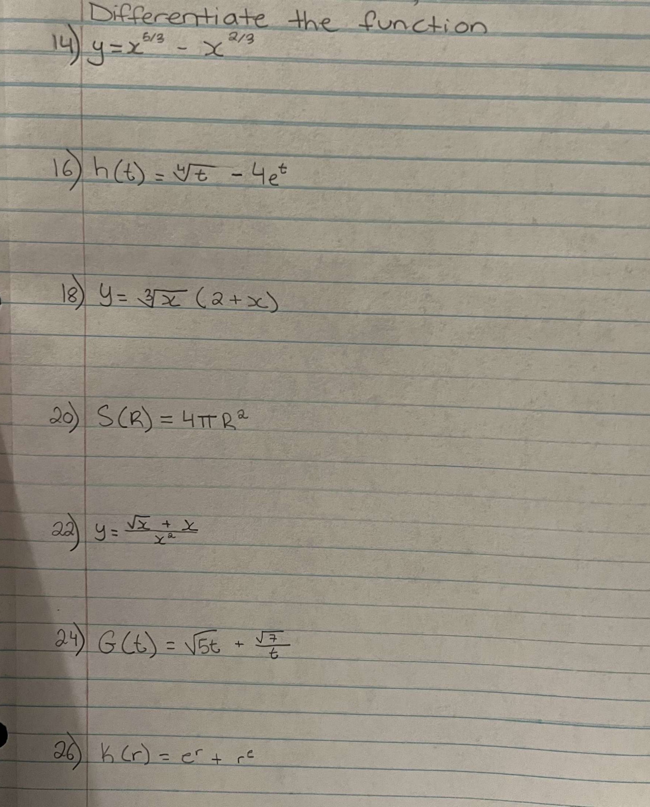 Differentiate the function Differentiate the function 14 ) 4 = x 5/3