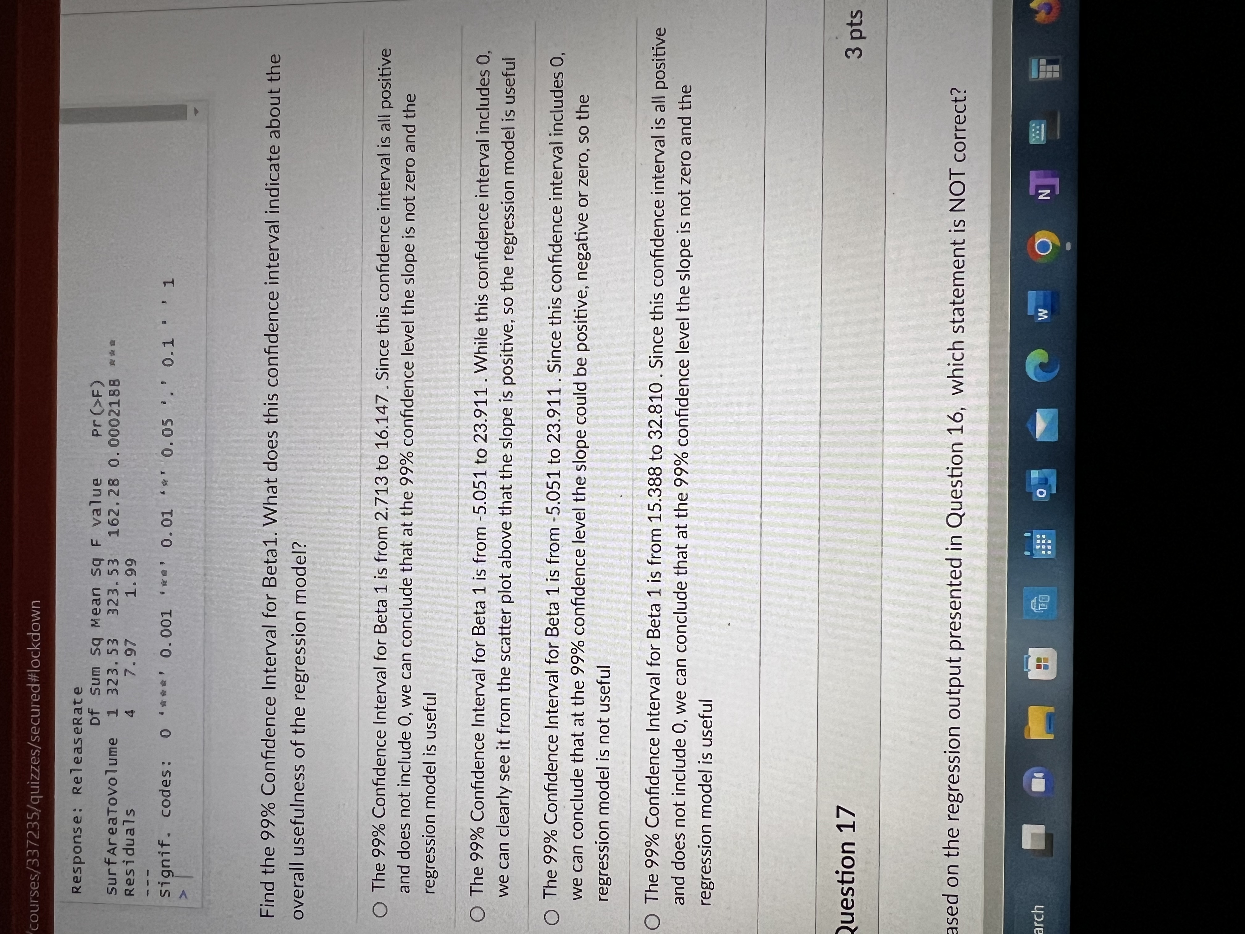 assumption of the simple linear regression model fitted in Question 16? O