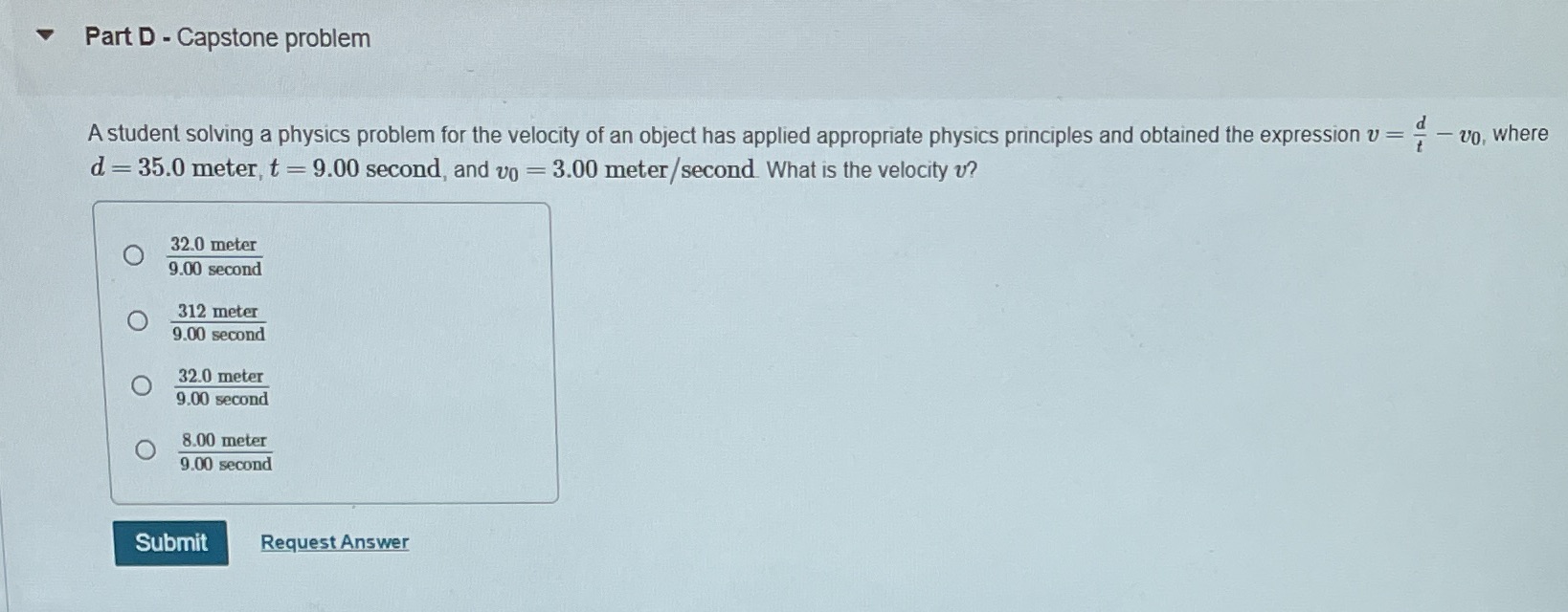 Part D - Capstone problem A student solving a physics problem