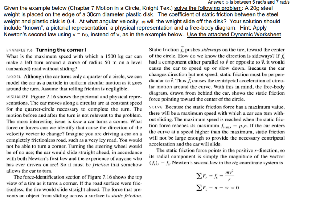 the steel weight and plastic disk is 0.4. At what angular velocity,