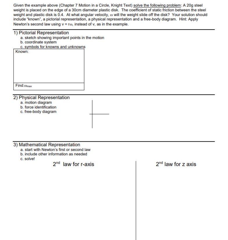 "known'. a pictorial representation. a physical representation and a free-body diagram. Hint: