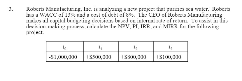 water. Roberts has a WACC of 1300 and a cost of debt