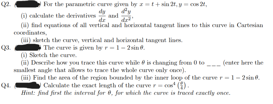 Q2. For the parametric curve given by x = t +