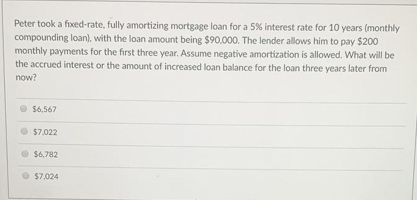  Peter took a fixed - rate , fully amortizing mortgage loan