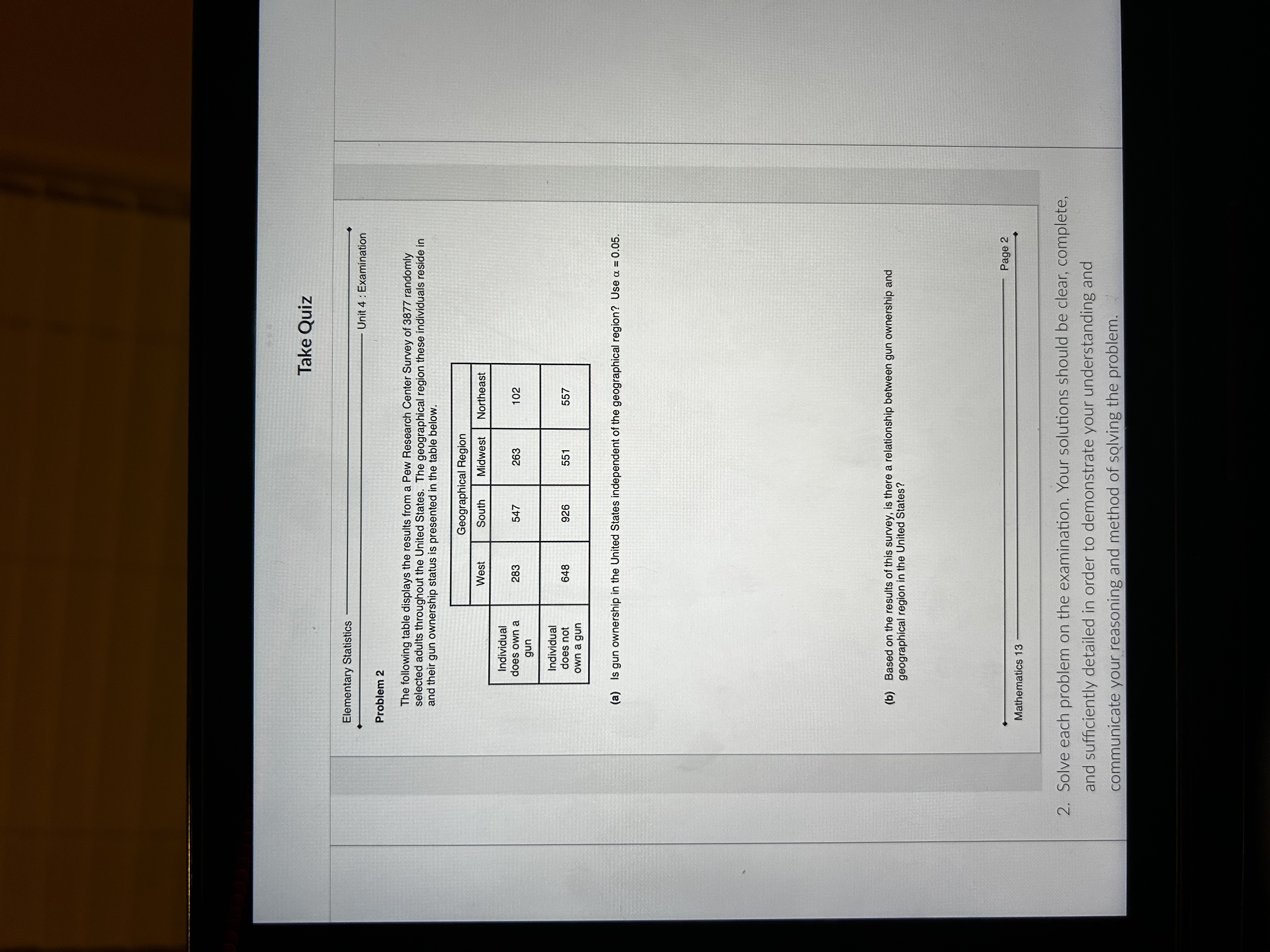 following table displays the results from a Pew Research Center Survey of