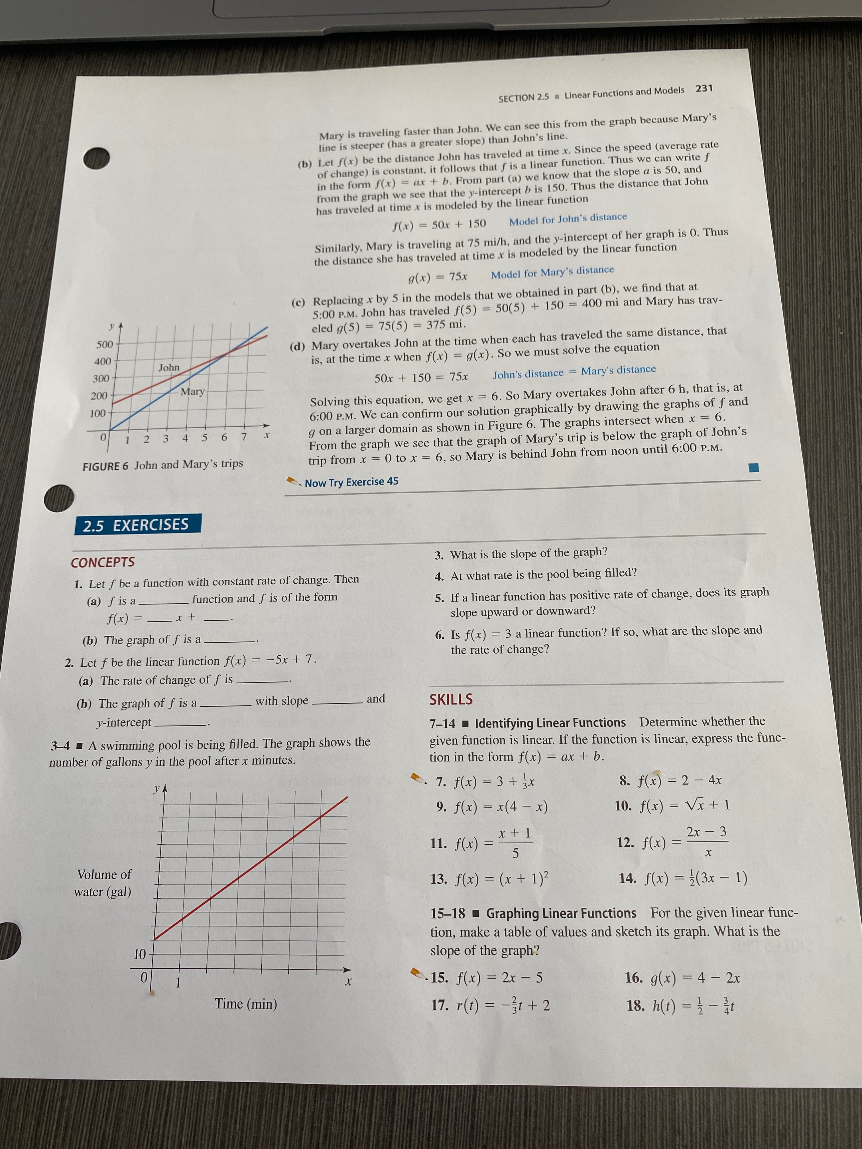 7-35 (Odd-numbered;pp.231-232) SECTION 2.5 = Linear Functions and Models 231 Mary is