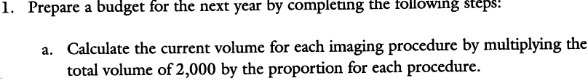 following steps: a. Calculate the current volume for each imaging procedure by