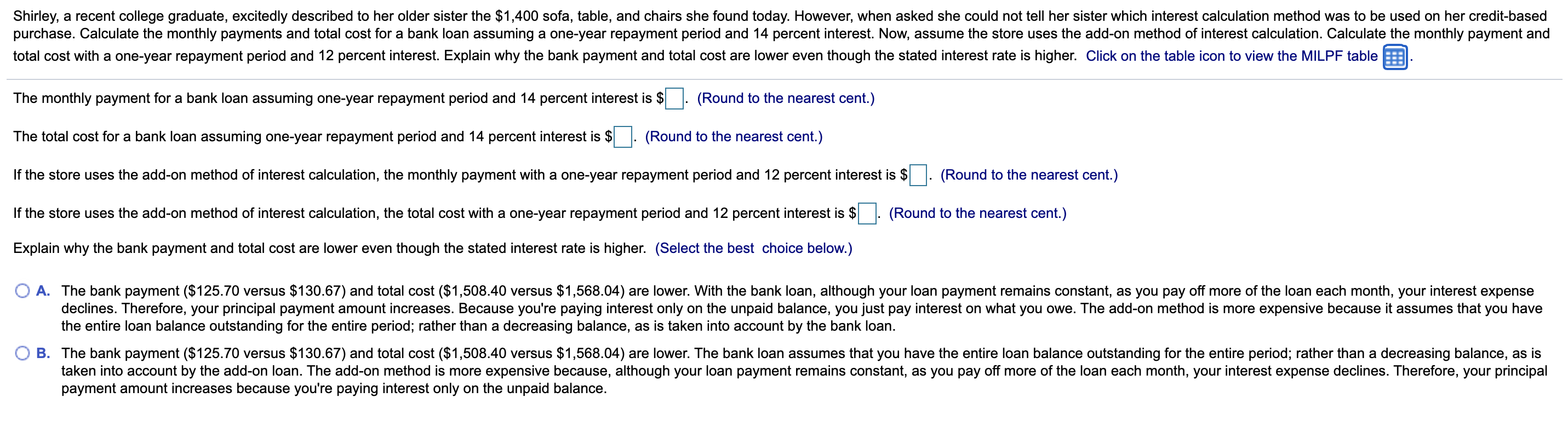 college graduate, excitedly described to her older sister the $1,400 sofa, table,