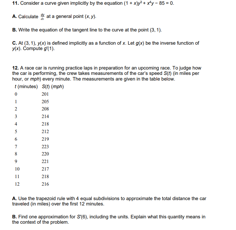  11. Consider a curve given implicitly by the equation (1 +