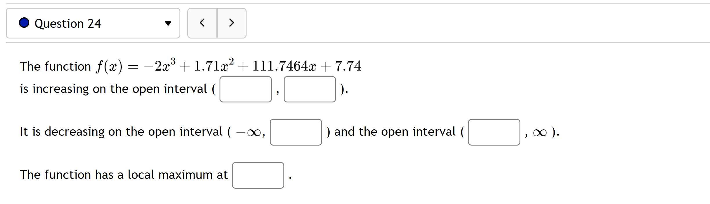  0 Question 24 v The function f(m) = 2a:3 + 1.715132
