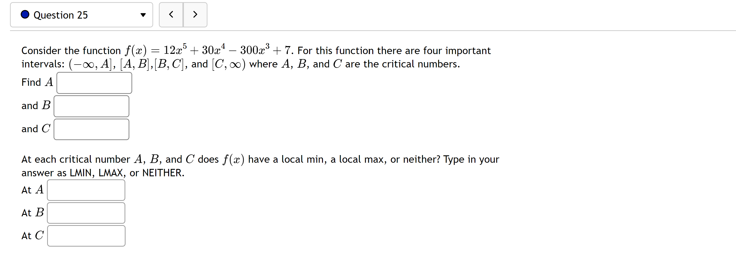 function there are four important intervals: (-0o, A], [A, B], [B, C'],