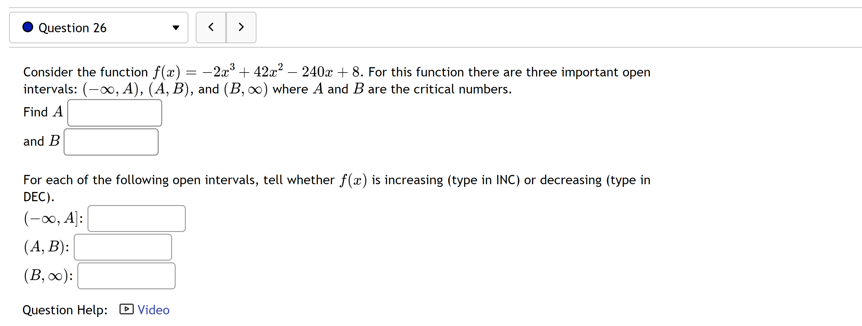 and [C, co) where A, B, and C are the critical numbers.