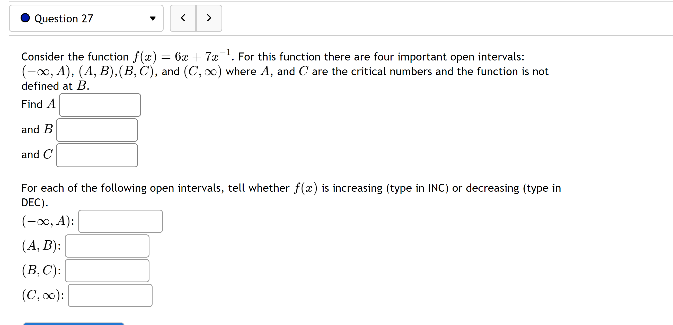 Find A and B and C At each critical number A, B,