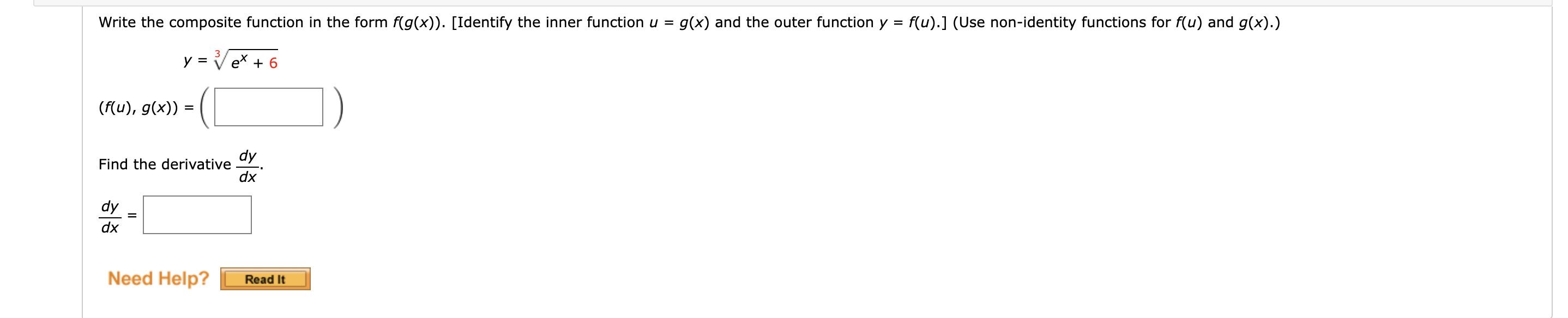 function u = g(x) and the outer function y = f(u).] (Use