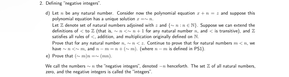 provide a handwritten solution for each question 2. Defining "negative integers". d)