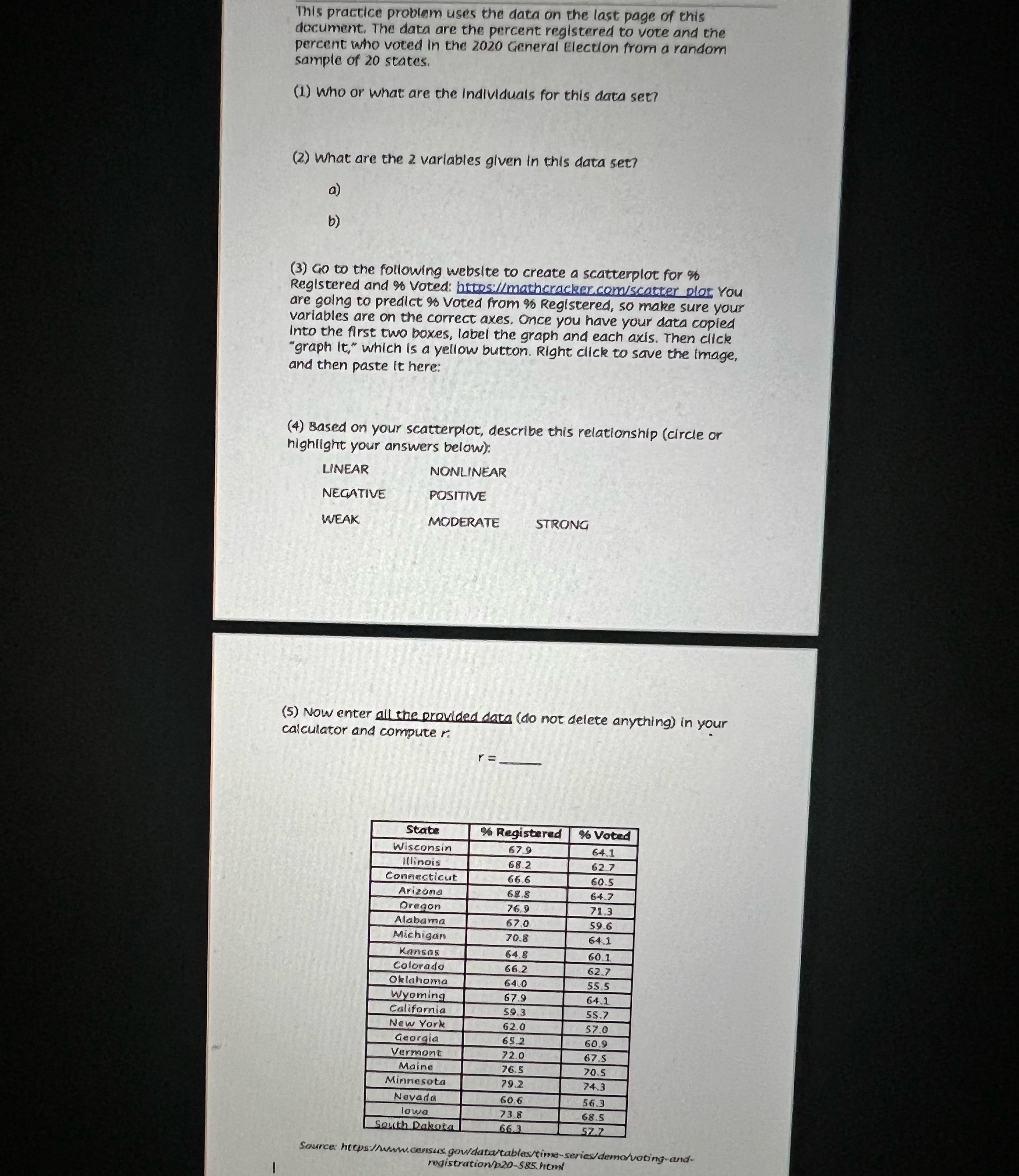  This practice problem uses the data on the last page of
