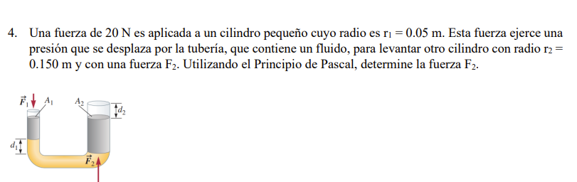 4. Una fuerza de 20 N es aplicada a un cilindro pequefio