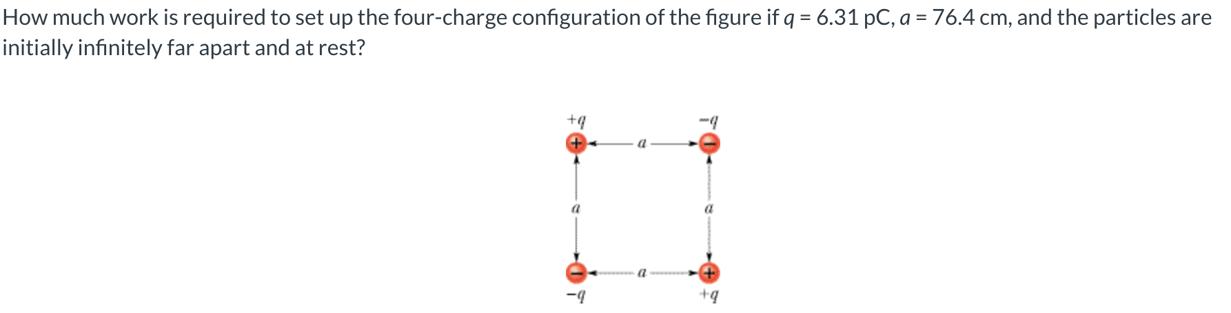 How much work is required to set up the four-charge configuration
