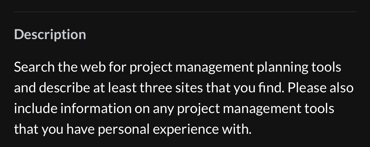Description Search the web for project management planning tools and describe