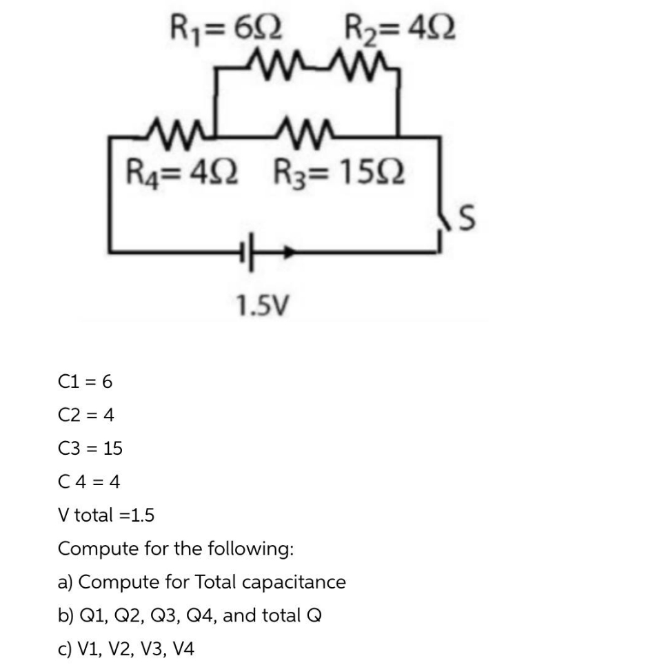 solve it correctly please. I ll rate. 1.5V C1 = 6 C2