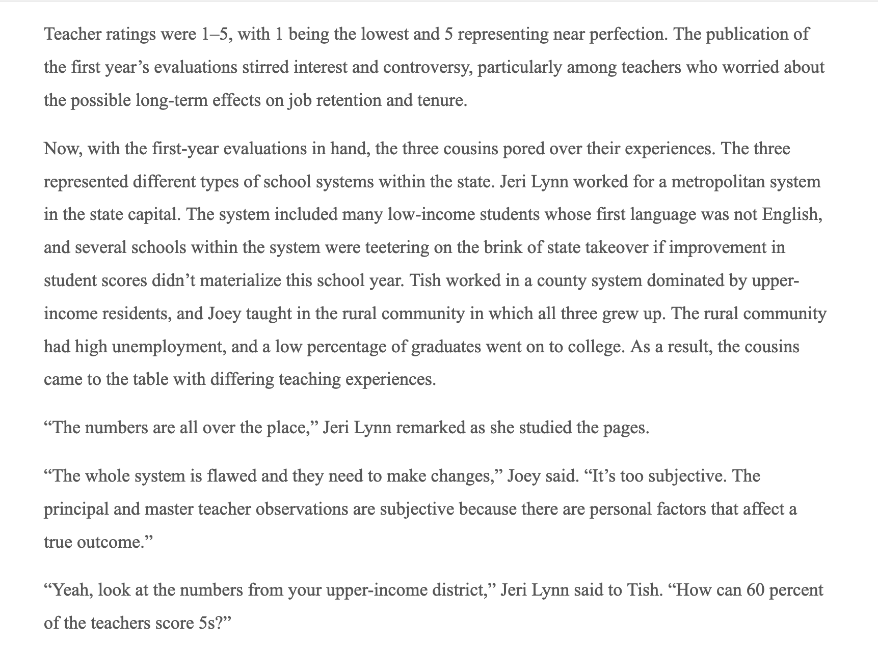 Christmas holidays to compare notes on the results of midyear teacher evaluations.