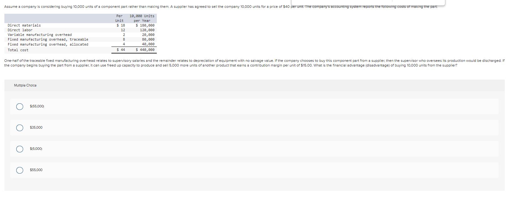 Assu,me a company is considering buying 10.000 units of a component part