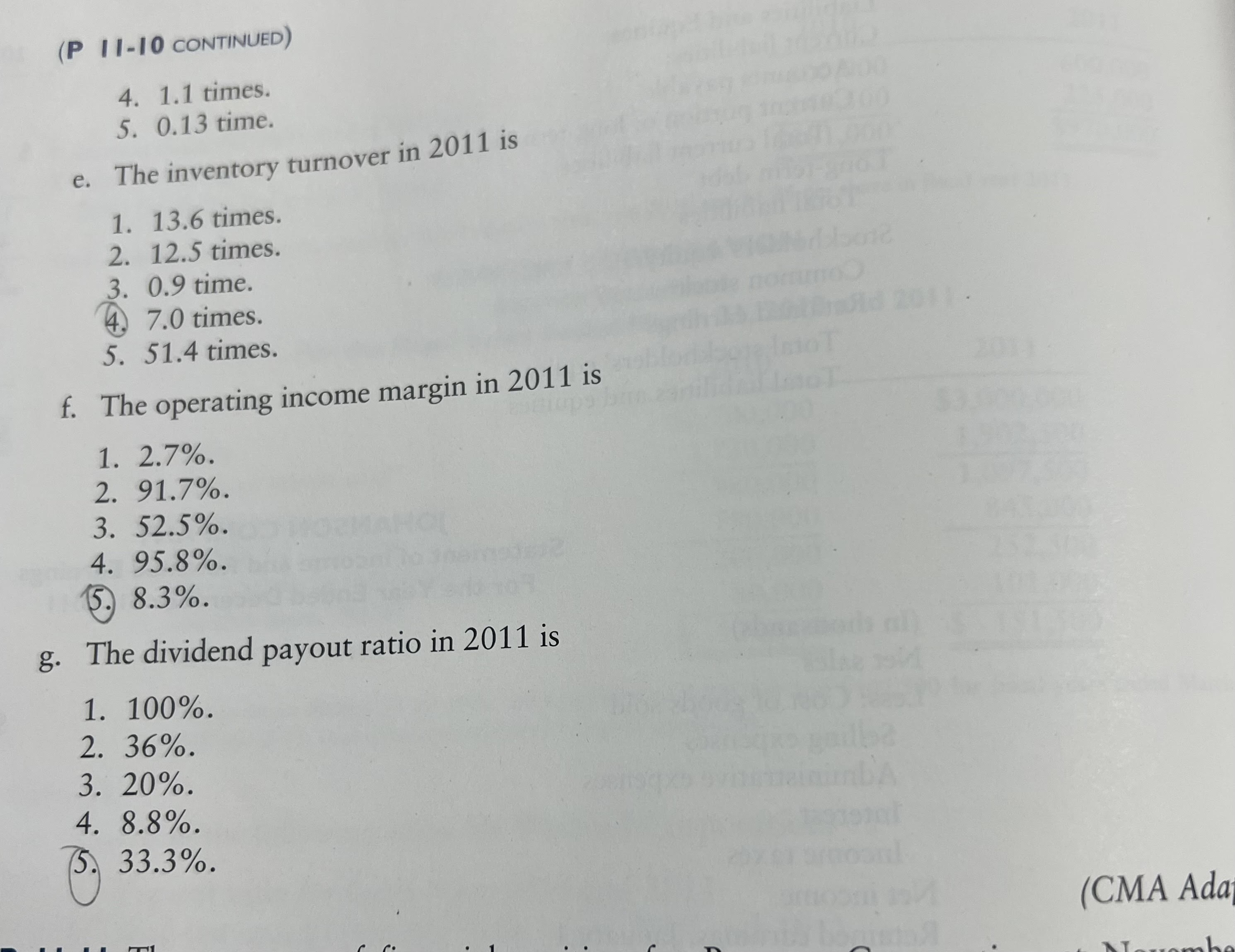 1-10 The following data apply to items (a) through (g): JOHANSON COMPANY