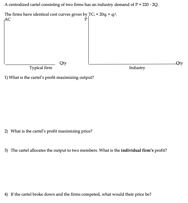 I need help with this homework question. A centralized cartel consisting of