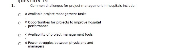 a Available project management tasks b Opportunities for projects to improve hospital