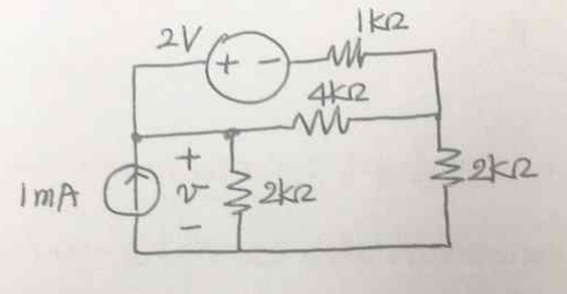 Find v with the mesh (loop) analysis.